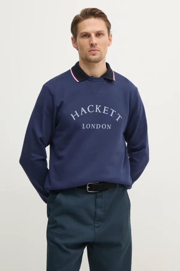 Hackett London Bombažen pulover Hackett London moški, mornarsko modra barva, HM581345