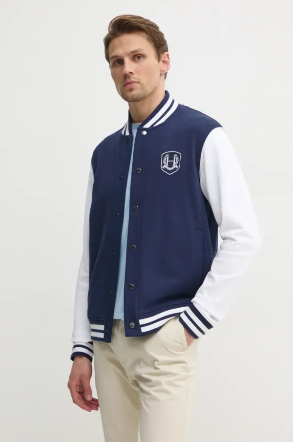 Hackett London Bombažen pulover Hackett London moški, mornarsko modra barva, HM581349