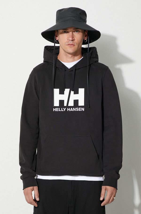 Helly Hansen Bombažen pulover Helly Hansen moška, črna barva, s kapuco