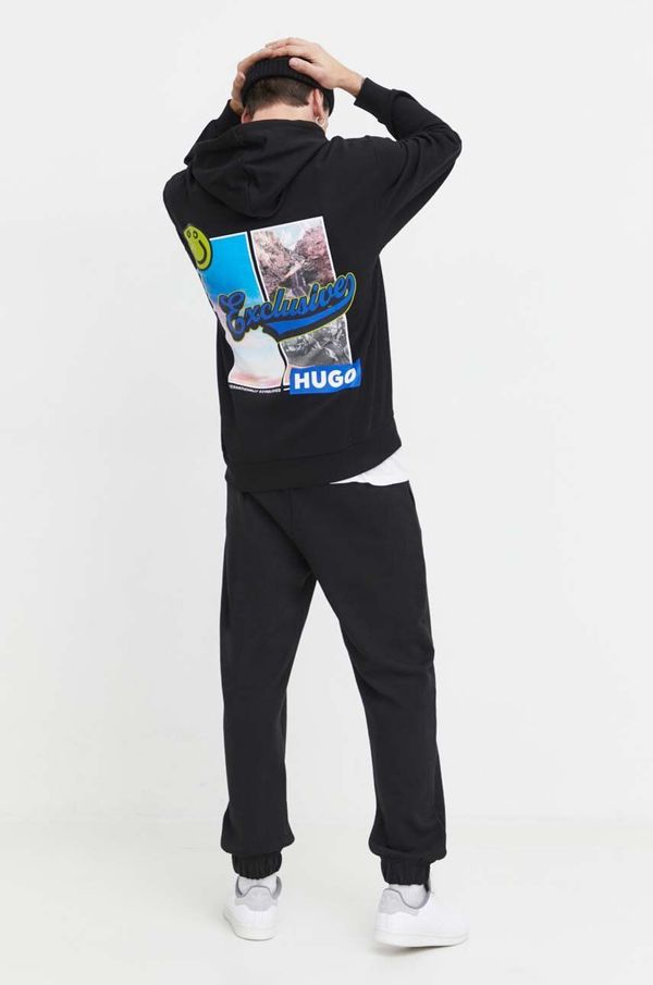 Hugo Blue Bombažen pulover Hugo Blue moška, črna barva, s kapuco