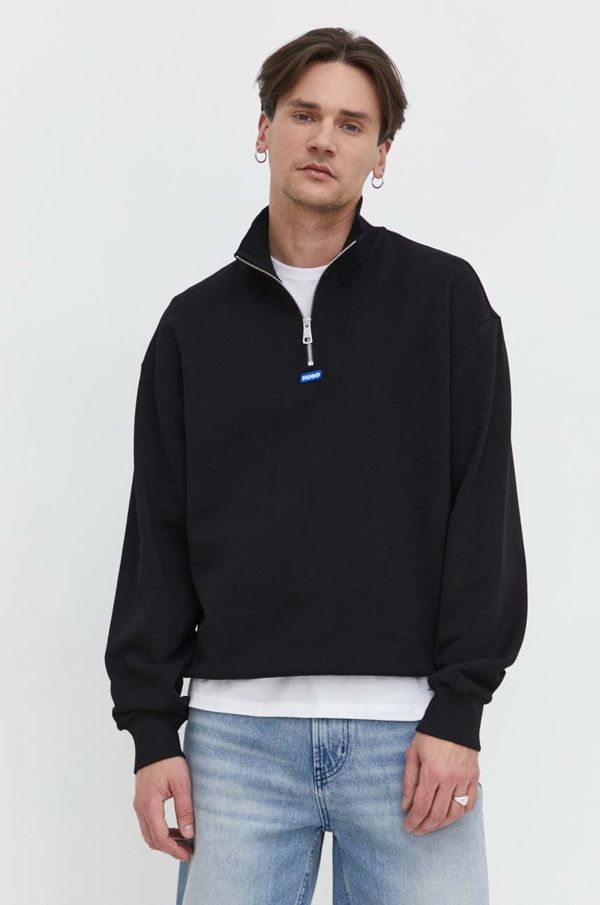 HUGO Blue Bombažen pulover Hugo Blue moška, črna barva