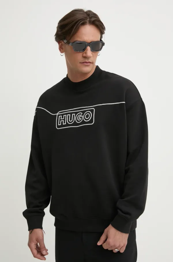 HUGO Blue Bombažen pulover Hugo Blue moški, črna barva, 50530335