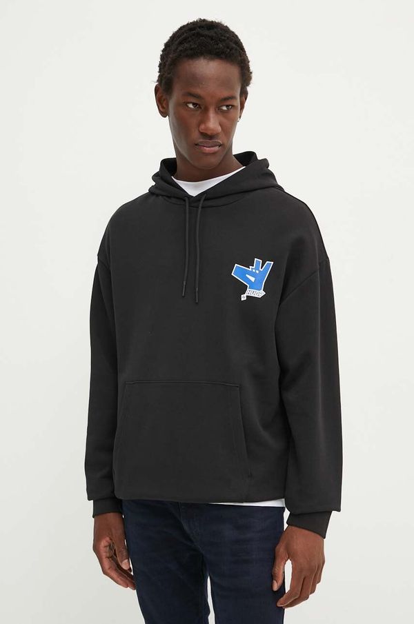 Hugo Blue Bombažen pulover Hugo Blue moški, črna barva, s kapuco, 50519957
