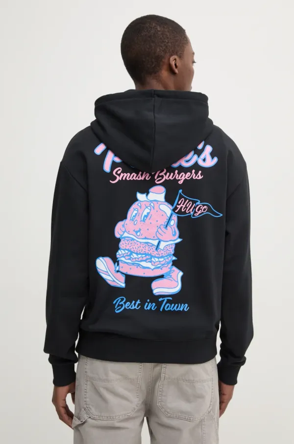 Hugo Blue Bombažen pulover Hugo Blue moški, črna barva, s kapuco, 50532264