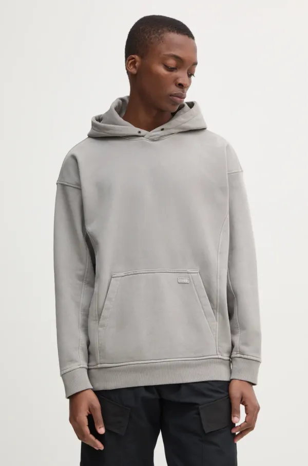 Hugo Blue Bombažen pulover Hugo Blue moški, siva barva, s kapuco, 50538681