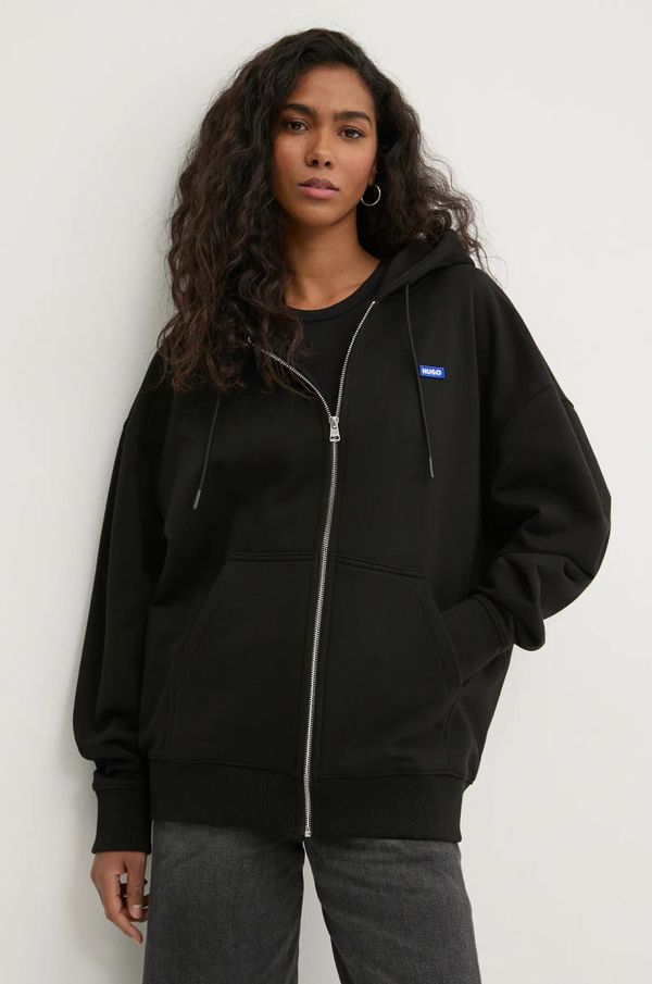 Hugo Blue Bombažen pulover Hugo Blue ženski, črna barva, s kapuco, 50542512