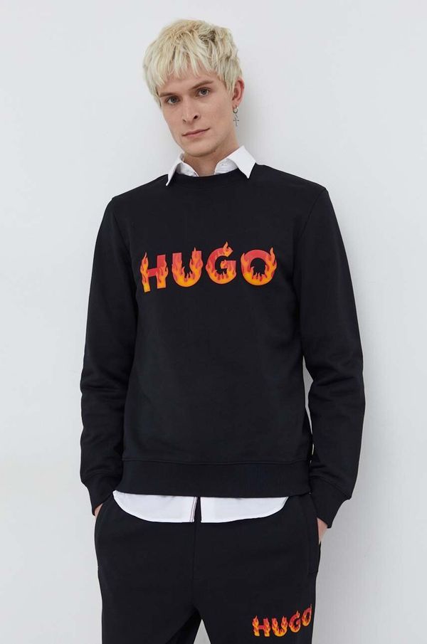 Hugo Bombažen pulover HUGO moška, črna barva