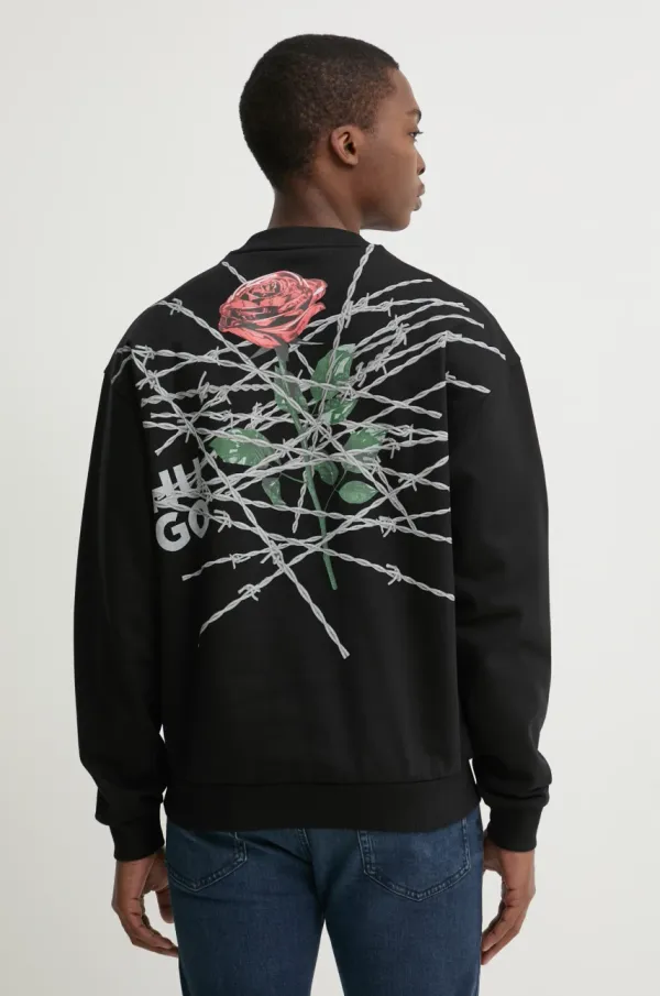 HUGO Bombažen pulover HUGO moška, črna barva, 50532094