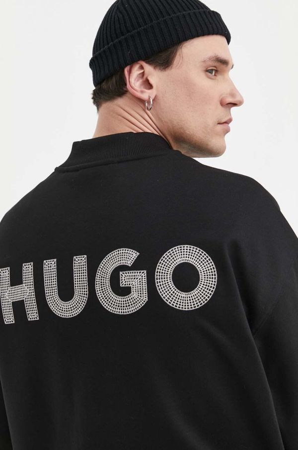 Hugo Bombažen pulover HUGO moška, črna barva