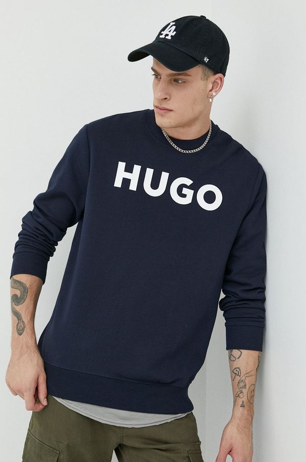 Hugo Bombažen pulover HUGO moška, mornarsko modra barva,