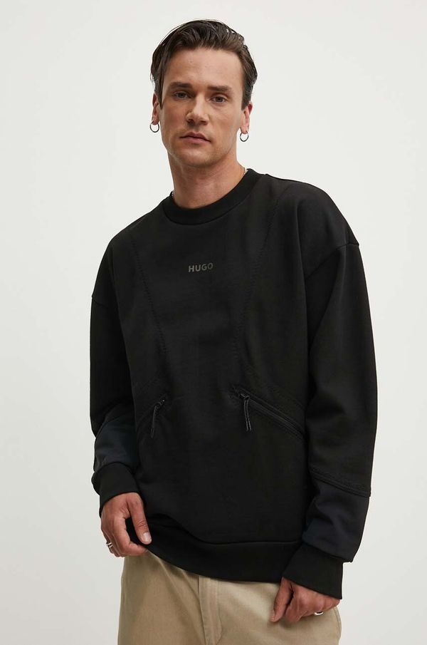 Hugo Bombažen pulover HUGO moški, črna barva, 50516667