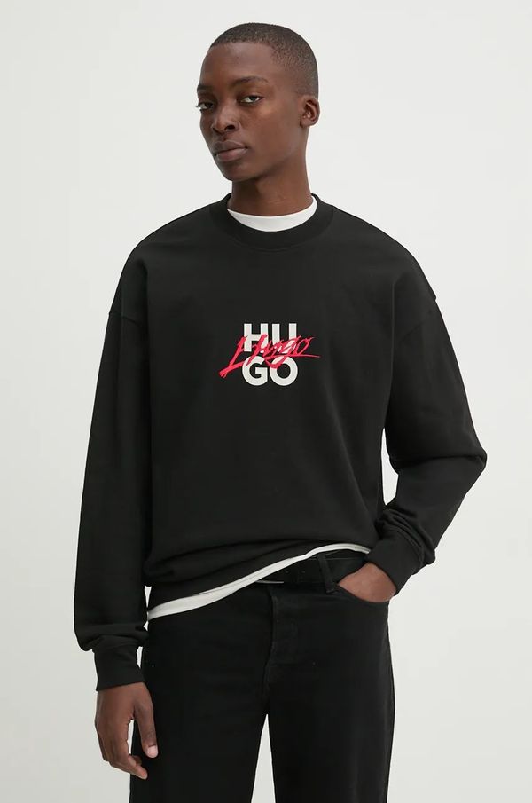 HUGO Bombažen pulover HUGO moški, črna barva, 50521081