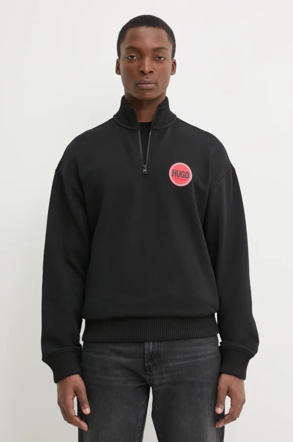 HUGO Bombažen pulover HUGO moški, črna barva, 50530649