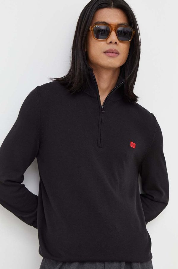 Hugo Bombažen pulover HUGO moški, črna barva