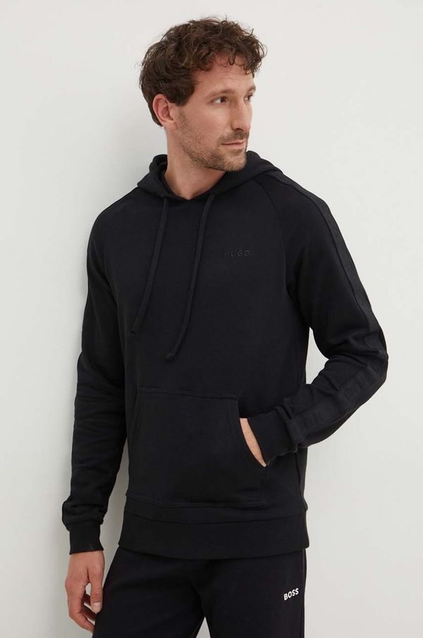 Hugo Bombažen pulover HUGO moški, črna barva, s kapuco, 50520502