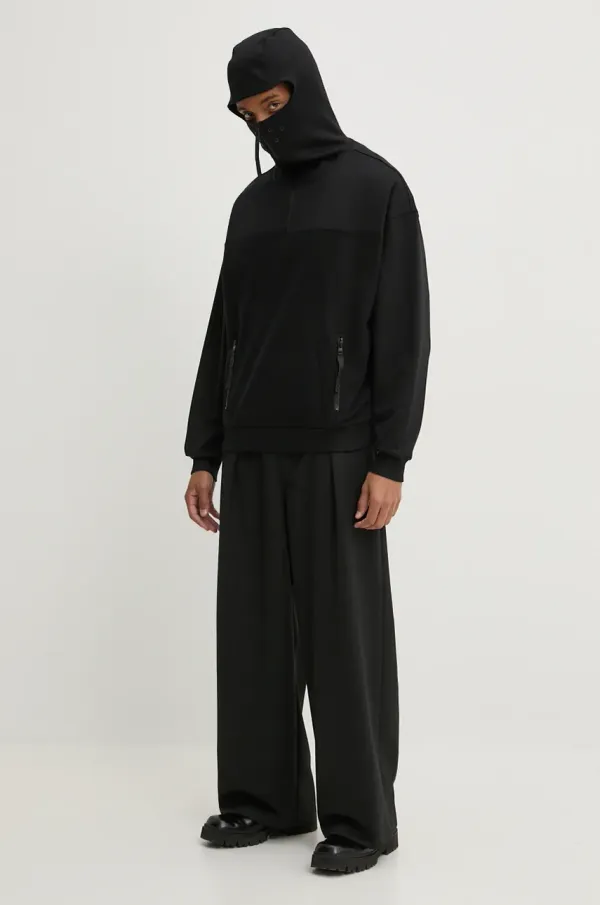 HUGO Bombažen pulover HUGO moški, črna barva, s kapuco, 50521792