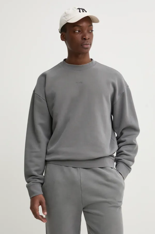 HUGO Bombažen pulover HUGO moški, siva barva, 50540920