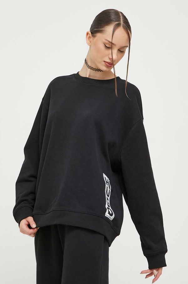 Hugo Bombažen pulover HUGO ženska, črna barva