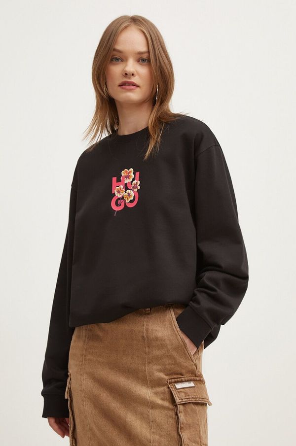 HUGO Bombažen pulover HUGO ženski, črna barva, 50520308