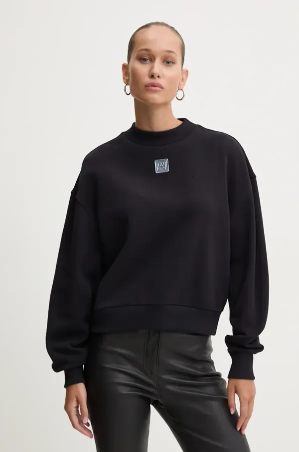 HUGO Bombažen pulover HUGO ženski, črna barva, 50525753