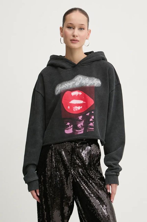 Hugo Bombažen pulover HUGO ženski, siva barva, s kapuco, 50524058