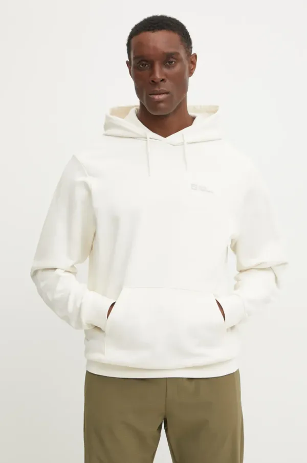 Jack Wolfskin Bombažen pulover Jack Wolfskin Essential moški, bež barva, s kapuco, A63872