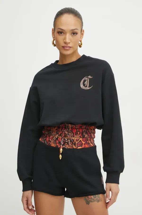 Just Cavalli Bombažen pulover Just Cavalli ženski, črna barva, 78PAIE01 CF100