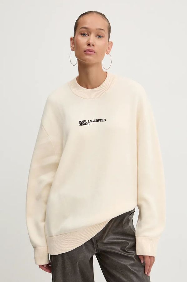 Karl Lagerfeld Jeans Bombažen pulover Karl Lagerfeld Jeans bež barva, 245J2000