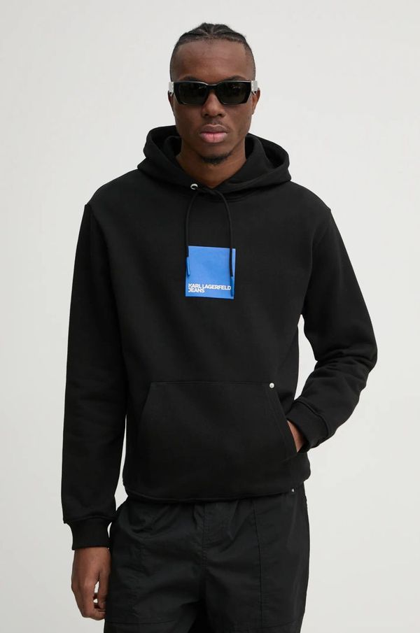 Karl Lagerfeld Jeans Bombažen pulover Karl Lagerfeld Jeans moški, črna barva, s kapuco, A1M20003