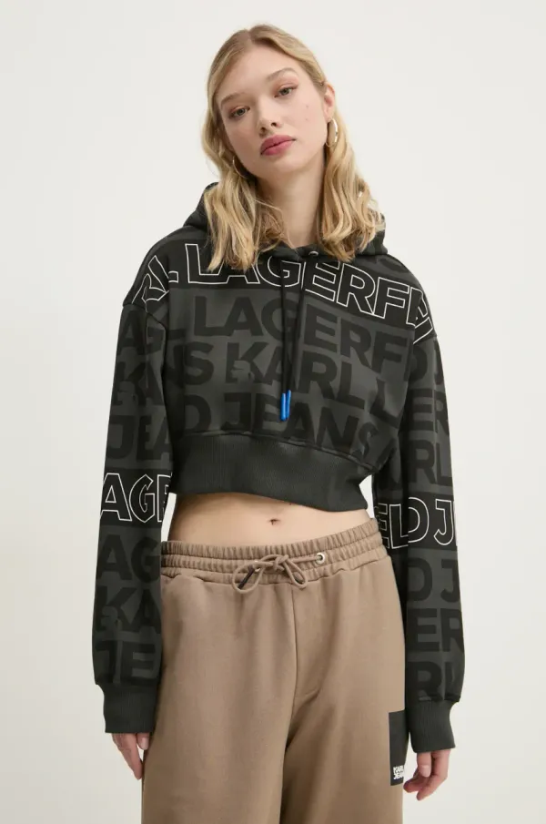 Karl Lagerfeld Jeans Bombažen pulover Karl Lagerfeld Jeans ženski, črna barva, s kapuco, A1W20067