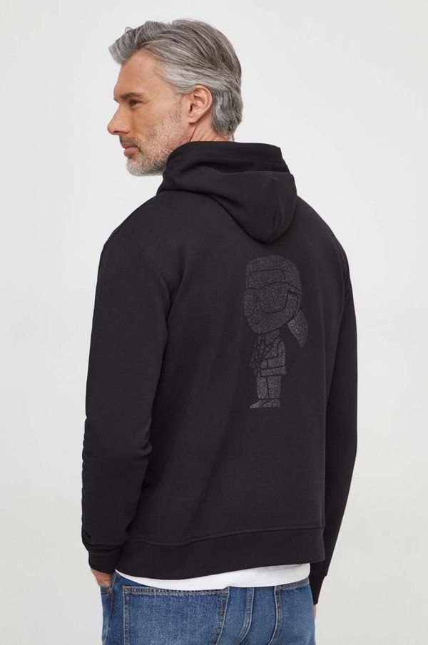 Karl Lagerfeld Bombažen pulover Karl Lagerfeld moška, črna barva, s kapuco