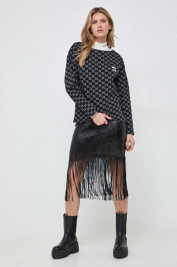 Karl Lagerfeld Bombažen pulover Karl Lagerfeld ženska, črna barva
