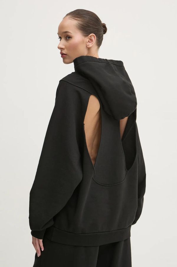 K+LUSHA Bombažen pulover K+LUSHA ženski, črna barva, s kapuco, KLW55001TJF01PX