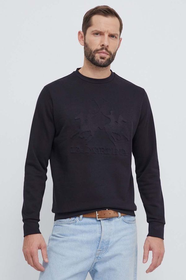 La Martina Bombažen pulover La Martina moška, črna barva