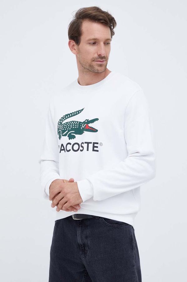 Lacoste Bombažen pulover Lacoste moška, bela barva