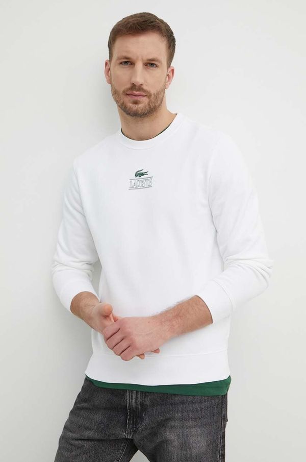 Lacoste Bombažen pulover Lacoste moška, bela barva