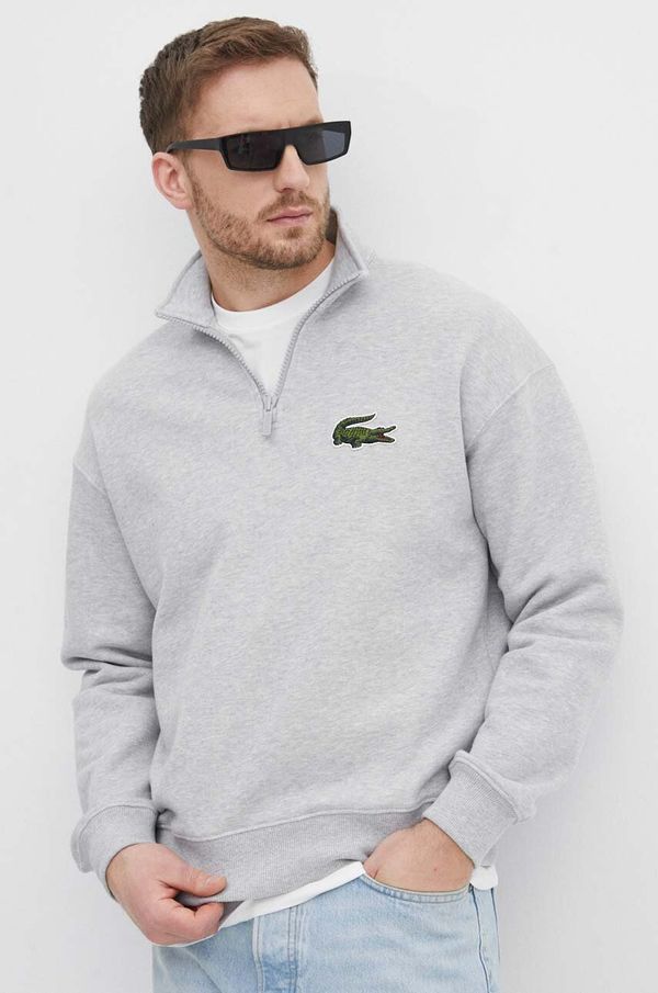 Lacoste Bombažen pulover Lacoste moška, siva barva