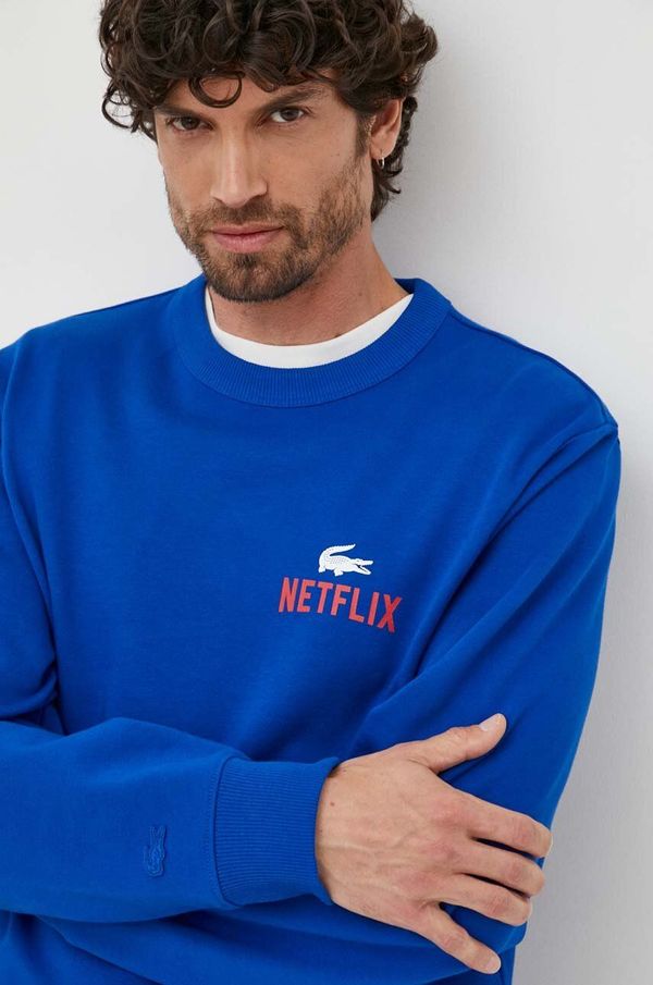 Lacoste Bombažen pulover Lacoste x Netflix moški, mornarsko modra barva