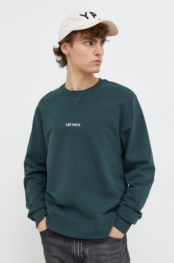 Les Deux Bombažen pulover Les Deux moška, zelena barva