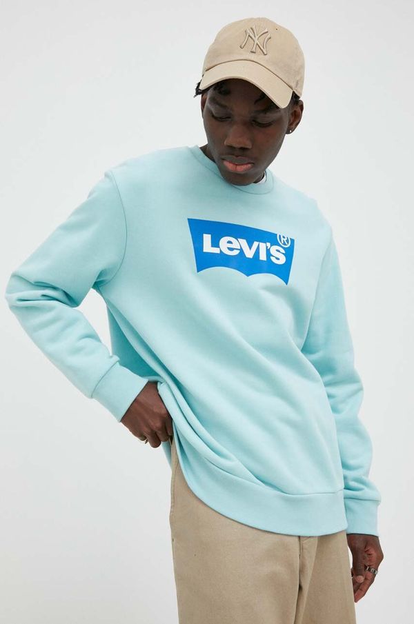 Levi's Bombažen pulover Levi's moška, turkizna barva