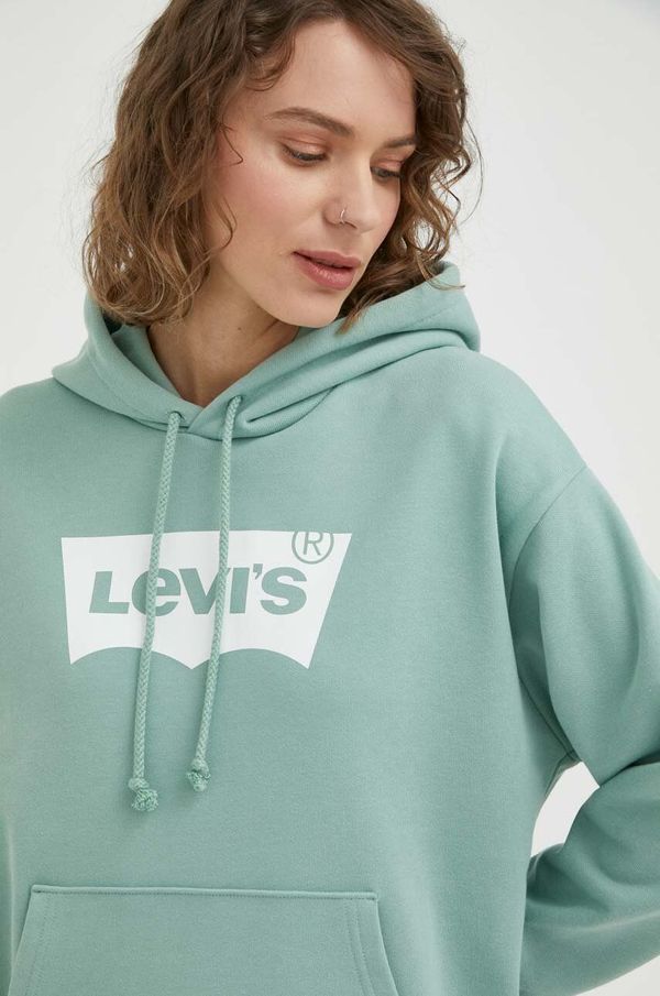 Levi's Bombažen pulover Levi's ženska, zelena barva, s kapuco