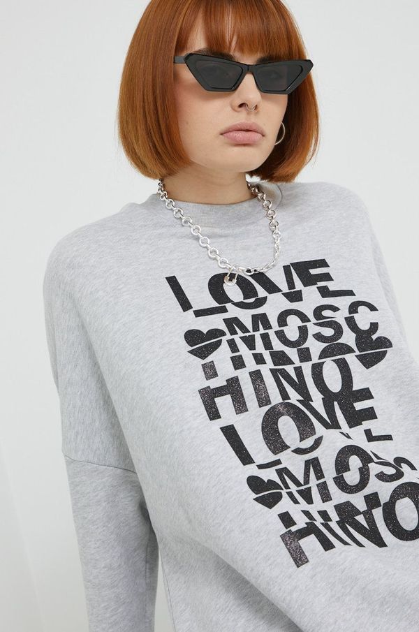 Love Moschino Bombažen pulover Love Moschino ženska, siva barva