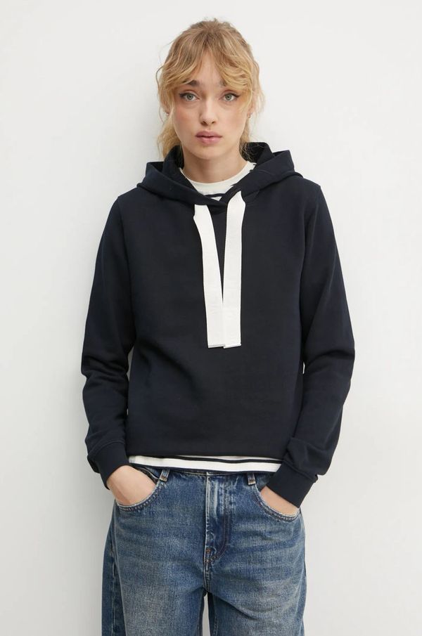 Marc O'Polo Bombažen pulover Marc O'Polo ženski, mornarsko modra barva, s kapuco, 500400154077