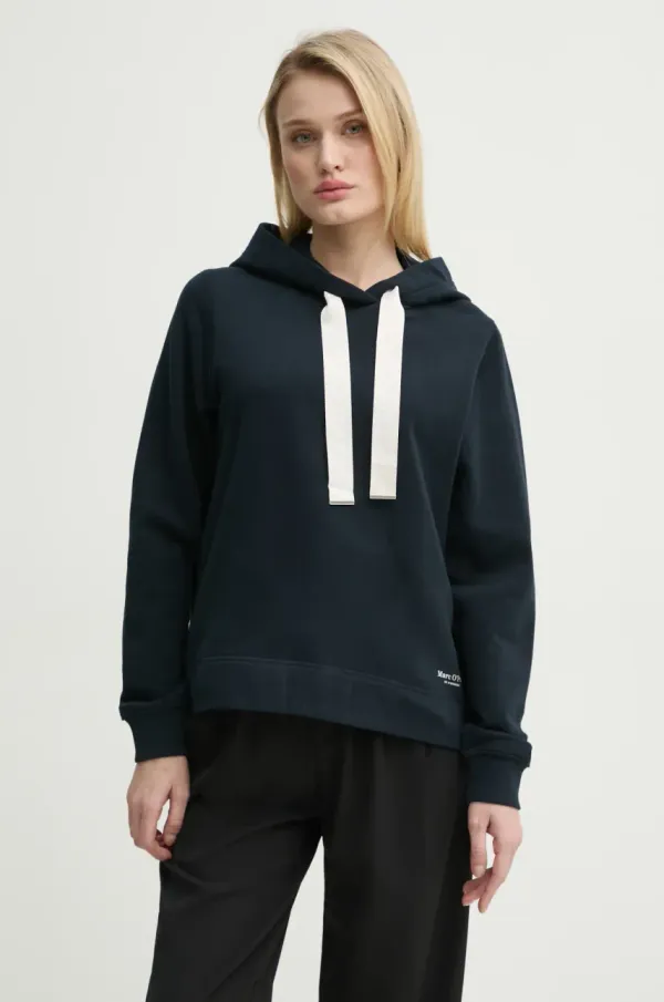 Marc O'Polo Bombažen pulover Marc O'Polo ženski, mornarsko modra barva, s kapuco, 502402554083