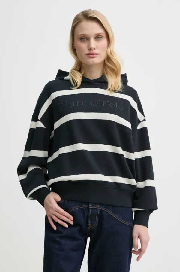 Marc O'Polo Bombažen pulover Marc O'Polo ženski, mornarsko modra barva, s kapuco, 502407354041