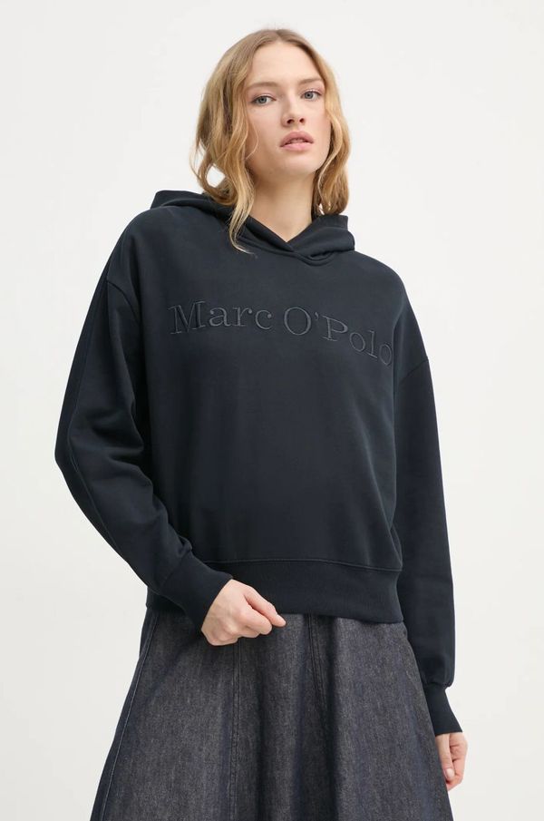 Marc O'Polo Bombažen pulover Marc O'Polo ženski, mornarsko modra barva, s kapuco, 502407354165