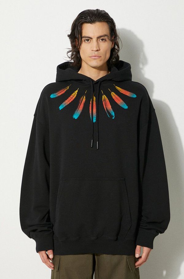 Marcelo Burlon Bombažen pulover Marcelo Burlon Collar Feathers Comfy Hoodie moški, črna barva, s kapuco, CMBB106F24FLE0031084