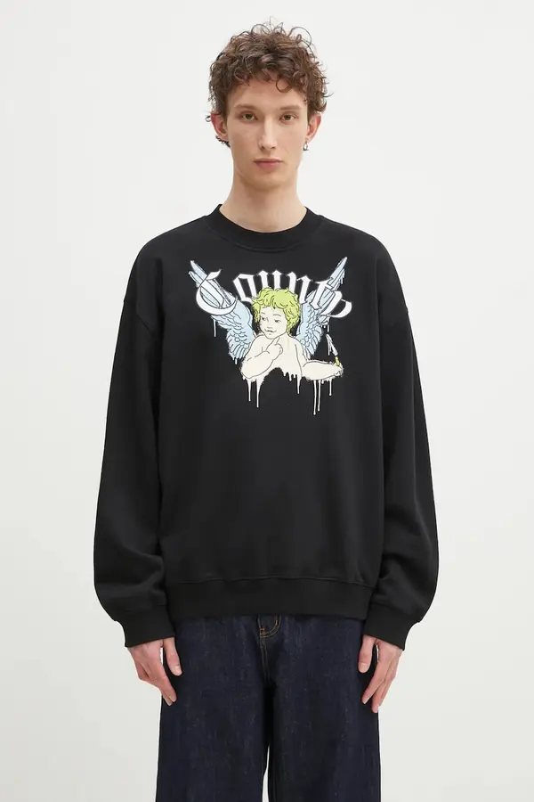 Marcelo Burlon Bombažen pulover Marcelo Burlon County Angel Boxy Crewneck Black Multico