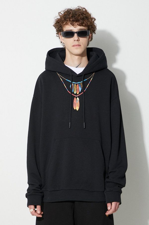 Marcelo Burlon Bombažen pulover Marcelo Burlon Feather Necklace moški, črna barva, s kapuco