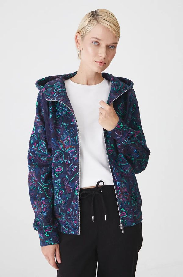 Medicine Bombažen pulover Medicine ženska, mornarsko modra barva, s kapuco